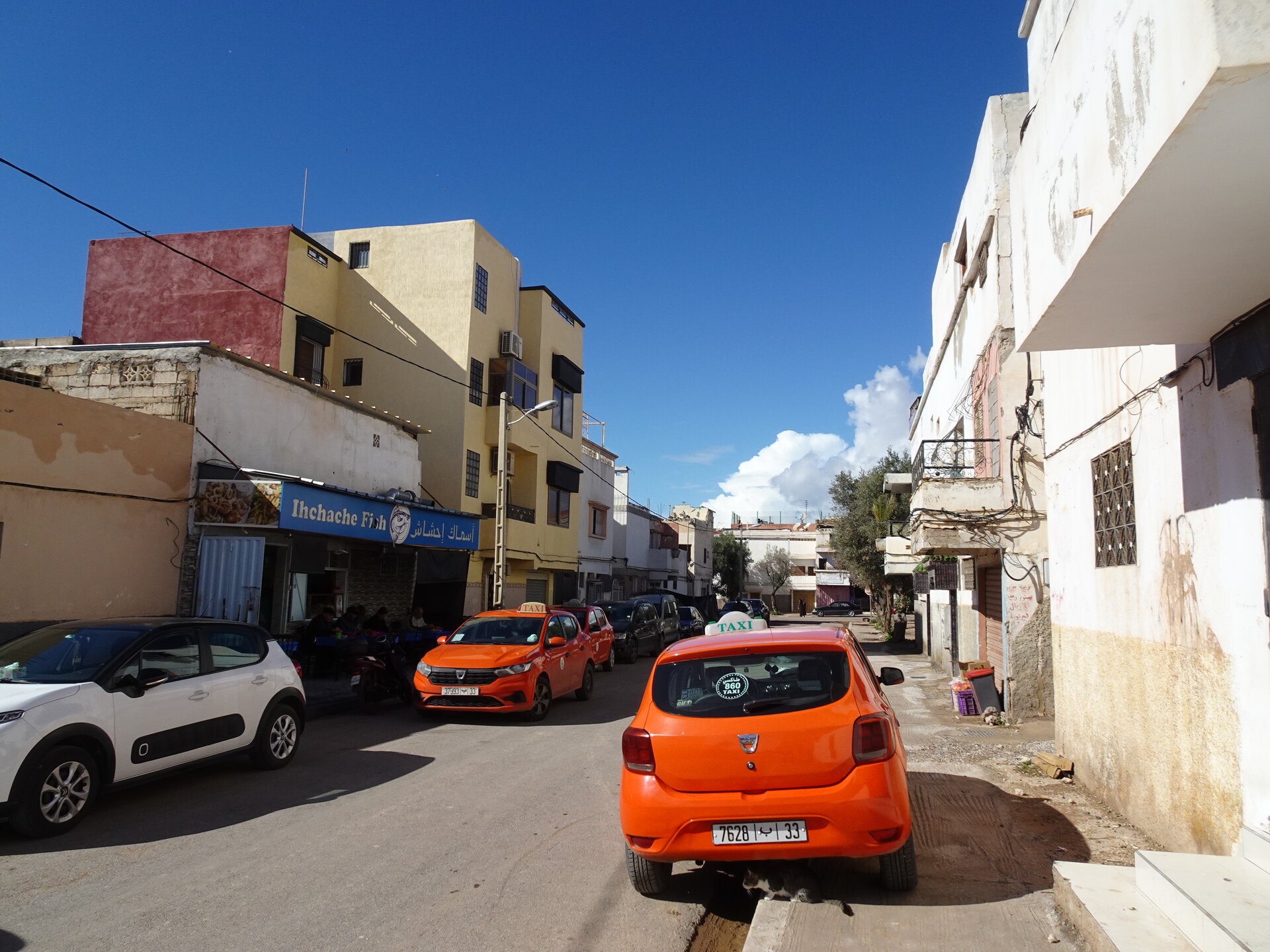 Taxi drivers at a fish restaurant for lunch.