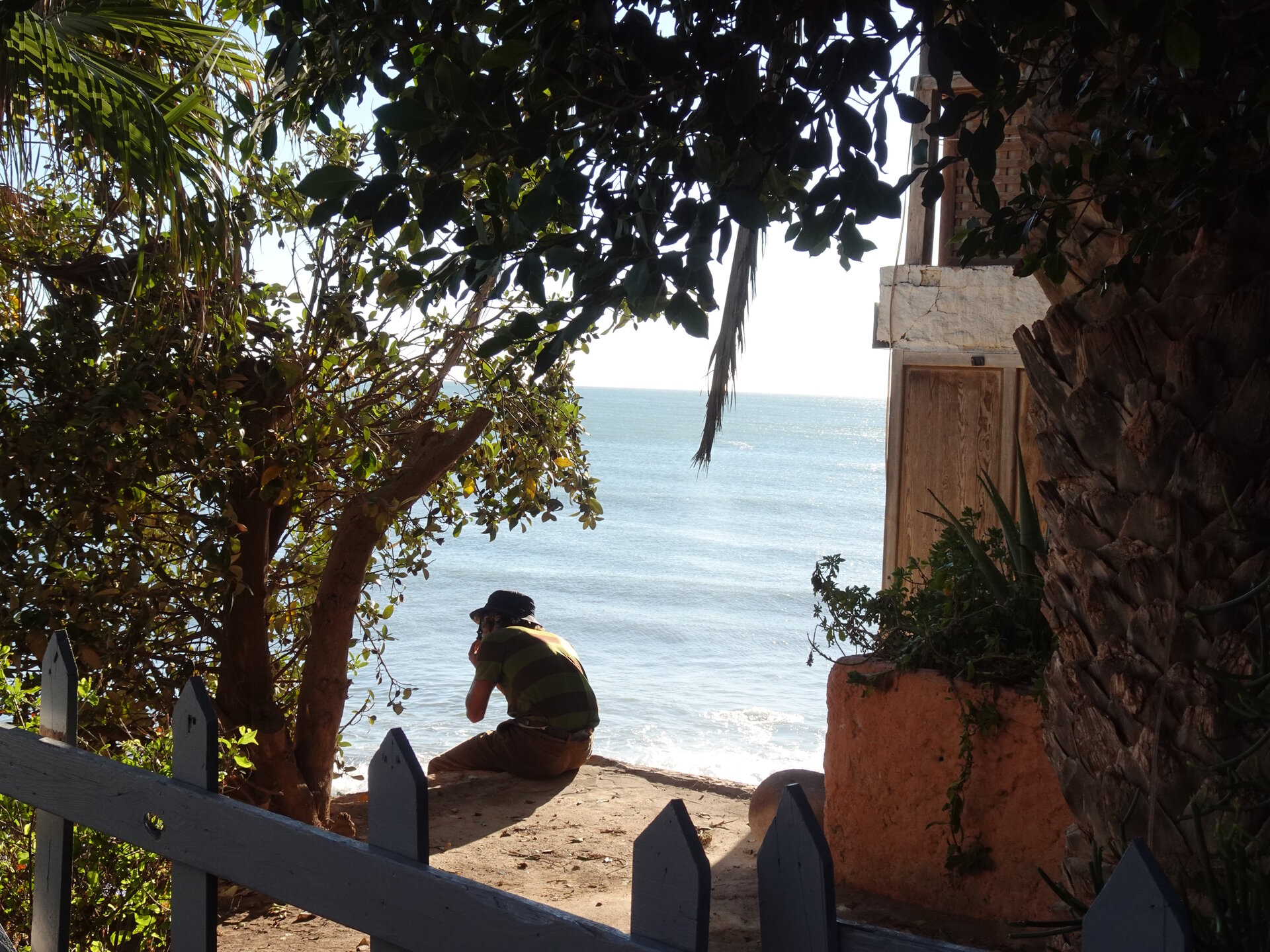 Man on phone looking out over the sea